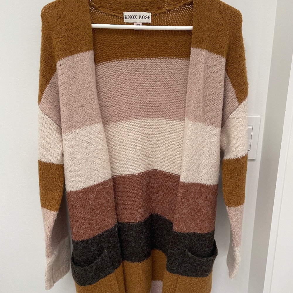 Striped open front duster cardigan